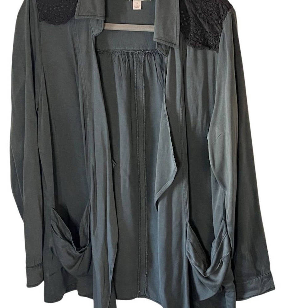 Knox Rose Women's Green Eyelet‎ Open Drape Jacket Size S Whimsygoth Boho Grunge